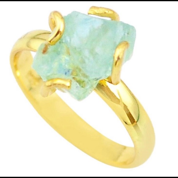 Natural 5.96CT Rough Aquamarine Yellow Gold Ring - Picture 1 of 1